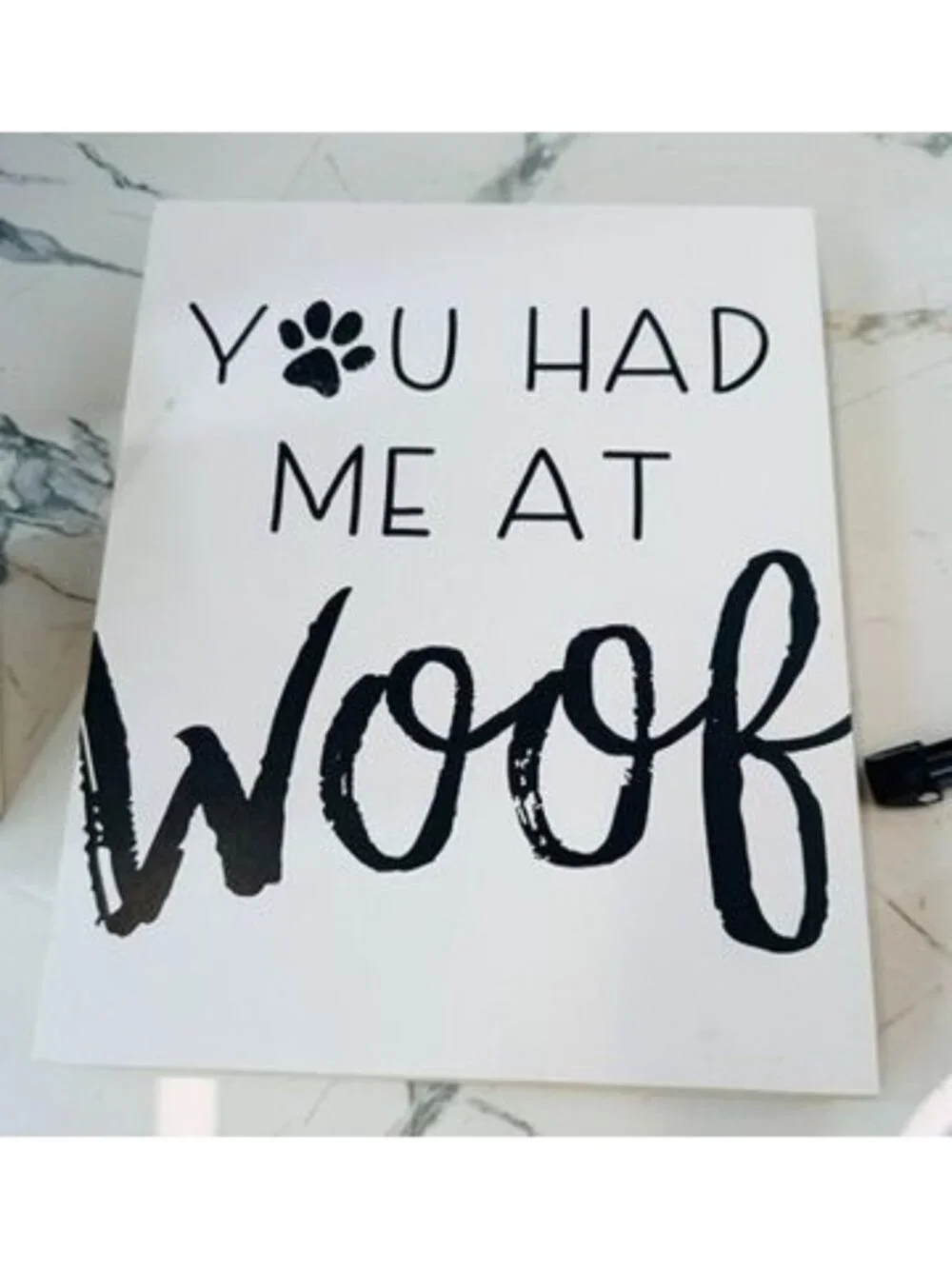 Dog lovers!  Woof signage and lidded treat can, man's best friend, treats,